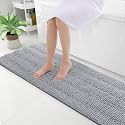 Grandaily Chenille Bathroom Rugs 59x20, Soft Bath Mats, Light Grey