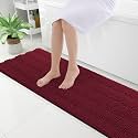 Grandaily Chenille Bathroom Rugs 59x20, Soft Absorbent Bath Mats, Burgundy
