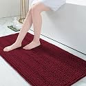 Grandaily Chenille Bathroom Rugs 59x24, Soft Absorbent Bath Mats, Burgundy