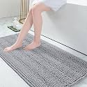 Grandaily Chenille Bathroom Rugs 59x24, Soft Bath Mats, Light Grey