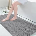 Grandaily Chenille Bathroom Rugs 59x24, Soft Absorbent Bath Mats, Dark Gray