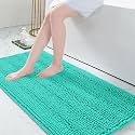 Grandaily Chenille Bathroom Rugs 59x24, Soft Absorbent Bath Mats, Teal