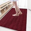 Grandaily Chenille Bathroom Rugs 59x35, Soft Absorbent Bath Mats, Burgundy