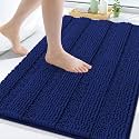 Grandaily Chenille Bathroom Rugs 59x35, Soft Absorbent Bath Mats, Navy Blue