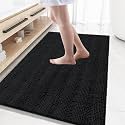 Grandaily Chenille Bathroom Rugs 59x35, Soft Absorbent Bath Mats, Black