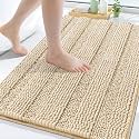 Grandaily Chenille Bathroom Rugs 59x35, Soft Bath Mats, Light Beige