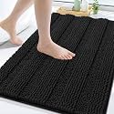 Grandaily Chenille Bathroom Rugs 59x35, Soft Bath Mats, Deep Black