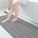 Grandaily Chenille Bathroom Rugs 70x24, Soft Absorbent Bath Mats, Dark Gray