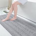 Grandaily Chenille Bathroom Rugs 70x24, Soft Bath Mats, Light Grey