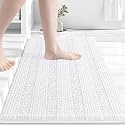 Grandaily Chenille Striped Bathroom Rugs 24x16, Extra Thick and Absorbent Bath Mats, Non-Slip Soft Plush Shaggy Shower Carpet, Machine Wash Dry, Bath Rug for Bathroom, (Small, White)