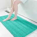 Grandaily Chenille Striped Bathroom Rugs 47x24, Extra Thick and Absorbent Bath Mats, Non-Slip Soft Plush Shaggy Shower Carpet, Machine Wash Dry, Bath Rug for Bathroom, Teal