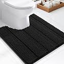 Grandaily Chenille Toilet Rugs U-Shaped 24x20, Soft Bath Mats, Deep Black