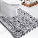 Grandaily Chenille Toilet Rugs U-Shaped 24x20, Soft Bath Mats, Grey