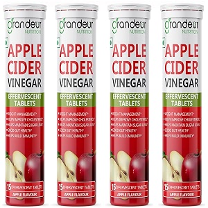 grandeur pack of 8 plant based apple cider vinegar effervescent tablets with 500 mg apple cider pomegranate extract 100 mg vitamin b6 b12 - sugar free for weight management amp immunity- 120 tabs