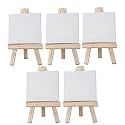 Grandink Mini Display Easel 4" x 4" Canvas with 6" Tripod Stand for Acrylic Watercolor Painting (White, Pack of 5)
