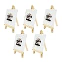 Grandink Mini Wooden Easel 6 Inch with 4x4 Canvas Panel (Set of 5)