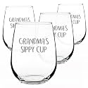 Grandma's Sippy Cup Wine Glass Birthday Gift for Grandma - 17 oz - Set of 4