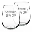 Grandma's Sippy Cup Wine Glass Birthday Gift for Grandma - 17 oz - Set of 2