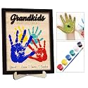 Grandma Birthday Gifts, Grandkids Handprint Sign with Paints, Art Prints Family Keepsake Mother's Day Thanksgiving Gift for Nana, Grammy, Craft Keepsake Wooden Frame, Family Gifts for New Grandma