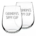 Grandpa's Sippy Cup Wine Glass Birthday Gift for Grandpa - 17 oz - Set of 2