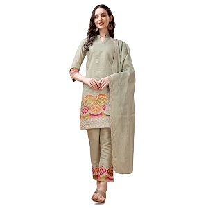 Granthva Fab Womens Chanderi Silk Embroidered Straight