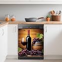 Grape Wine Glass Dishwasher Covers for The Front Magnetic,Farmhouse Wine Barrel Refrigerator Magnets Decoration,Reusable Dishwasher Cover Panel for Home Kitchen Decor 23x26 Inch