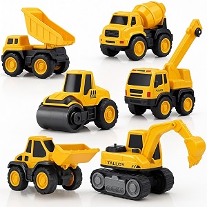 graphene 6pcs diecast pullback jcb dumper truck crane excavator bulldozer construction vehicles for kids pretend play toy roller mixer trucks play set building set for boys 2 3 4 5 6 7 years