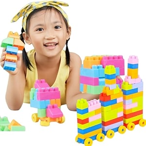 graphene 80 pcs big mega sized building blocks with wheels - smart activity fun and learning train blocks for kids  educational and exciting  best gift toy for 3-year-old boys amp girls multicolor