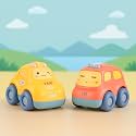 GRAPHENE Pull Back Toys Cars with Light and Sound for Girls and Boys Toddler Toy Car for Kids Unbreakable Pull Back Vehicles with Cute Face Multicolor Pack of 2 with Random Designs