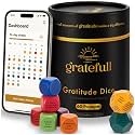 Gratitude Dice Set with Companion Journal App - 8 Wooden Dice, 60 Reflection Prompts & Playbook - 5 Minute Daily Mindfulness, Self Care & Conversation Starter Gift for Women, Men, Couples, Family