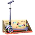 Gray Mini 3 Wheel Scooter for Kids – Lean-to-Steer Kick Scooter with LED Light-Up Wheels, Adjustable Handlebar, Wide Anti-Slip Deck, Smooth PU Wheels, Rear Foot Brake – Suitable for Ages 2+