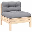 Gray Solid Pine Wood Modular Garden Middle Sofa for Indoor and Outdoor Use with Removable Cushions and Flexible Arrangement Options