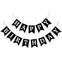 Black Happy Birthday Banner Sign Happy Birthday Bunting Banner Garland for Kids Girl Woman Birthday Tea Party Decorations Bunting Flag Birthday Party Supplies