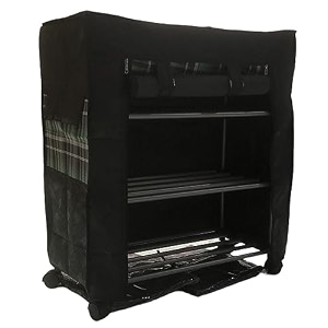 grazia 3-tier powder-coated shoe rack black  folding multipurpose storage shelf for home  durable footwear stand book shelf amp organizer for bedroom entryway amp living room