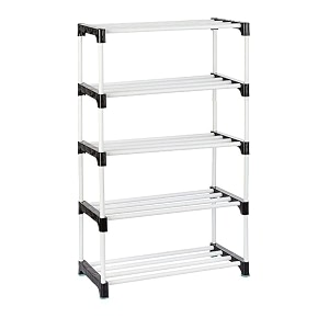 grazia 5-tier folding shoe rack black  multi-purpose plastic shoe stand for home  space-saving footwear organizer for bedroom hallway amp entryway  portable book shelf amp storage rack