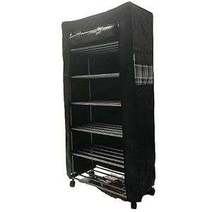 grazia 6-tier powder-coated shoe rack black  folding multipurpose shoe stand amp storage shelf for home  durable footwear organizer book shelf amp home storage rack