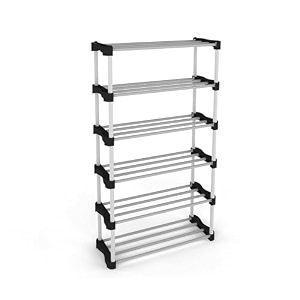 grazia 6-layer multipurpose shoe rack black  portable pvc amp plastic shoe stand for home  easy-to-assemble footwear organizer for bedroom entryway amp living room  durable storage rack