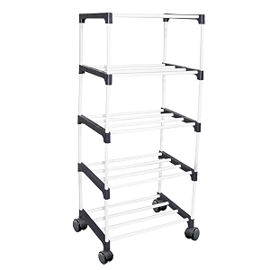 grazia 21-inch 5-tier folding rack black  multipurpose shoe rack amp storage shelf for home  space-saving footwear stand book shelf amp organizer for bedroom hallway amp living room