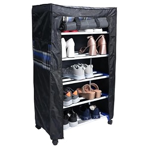 grazia 4-tier powder-coated shoe rack black  folding multipurpose storage shelf for home  durable footwear stand book shelf amp organizer for bedroom entryway amp living room