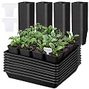 GREANER 8PCS 12 Inch Plant Trays for Pots, 120PCS 2.7 Inch Seed Starter Pots with Drain Holes, Sturdy Seedling pots for Planting, Succulents, Transplanting, Cuttings(Black, 20PCS Plant Labels)