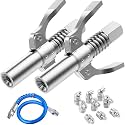 Grease Gun Coupler Quick Lock and Release Lube Grease Gun Tip 2PCS+12''Grease Gun Tube+9PCS Grease Nipple Nozzle Ends Kit M6-M10 Compatible with All Grease Guns 1/8" Npt 10000PSI