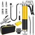 Grease Gun Kit, 7000 PSI Heavy Duty Pistol Grip Grease Gun with 14 oz Capacity, Includes 18 Inch Resin Flex Hose, Double Handle Grease Coupler and Other Accessories, Grease Gun for Automotive, Marine