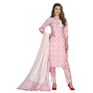 Ikkat Print Muslin Embroidery Kurta Set with