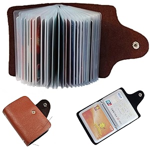 leather credit card holder  business card holder  atm card holder for men and women  holds 24 cards brown