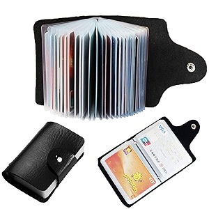 leather credit card holderbusiness card holderatm card holder for women men- 12 slot holds upto 24 cards black