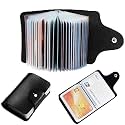 Leather Credit Card Holder/Business Card Holder/ATM Card Holder for Women Men- 12 Slot Holds Upto 24 Cards (Black)