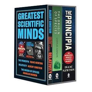 greatest scientific minds boxed set of 3 charles darwin albert einstein isaac newton - origin of species  relativity the general and the   the principia popular classic box set