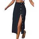 GRECIILOOKS Denim Skirt for Women Long