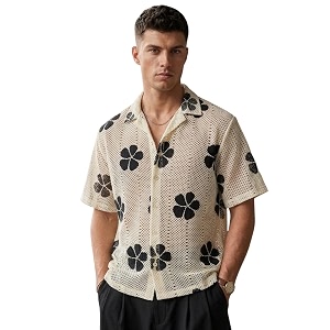 GRECIILOOKS Mens Shirt Mens Casual Crochet