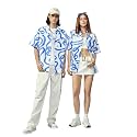 GRECIILOOKS Unisex Night Suit Set| Rayon Printed Night Dress Set| Pajama Shorts Night Suits Set| V Neck Lounge Wear Set| Summer Wear for Mens &amp; Women| Goa Wear (Large, Blue)